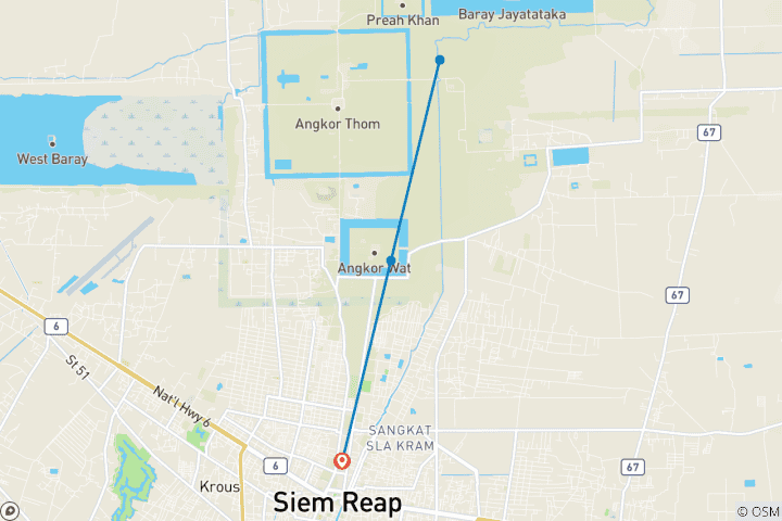 Map of Angkor Wat Sunrise & Full-Day Angkor Temples Highlights Tour