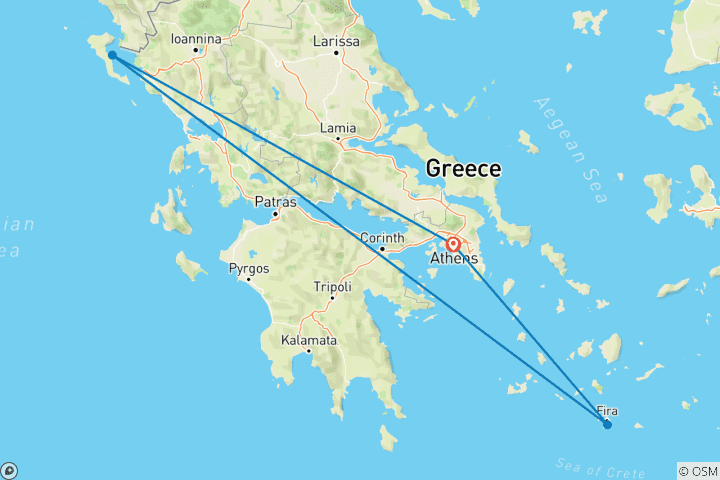 Map of Athens Santorini & Corfu