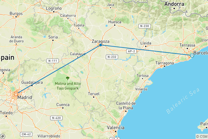 Mapa de Barcelona y Madrid - 5 días