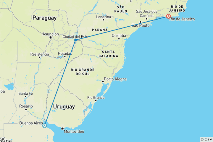 Map of Buenos Aires, Iguassu Falls & Rio 4 Star Incl. Internal flights