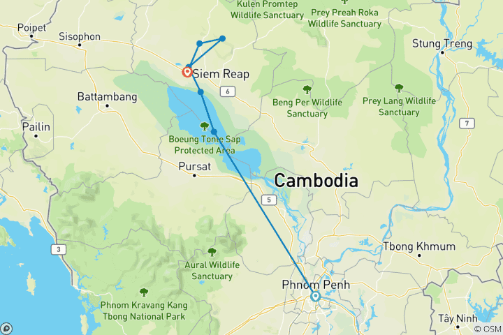 Karte von Kambodscha Heritage Explorer: 7-Tage-Reise von Phnom Penh nach Siem Reap