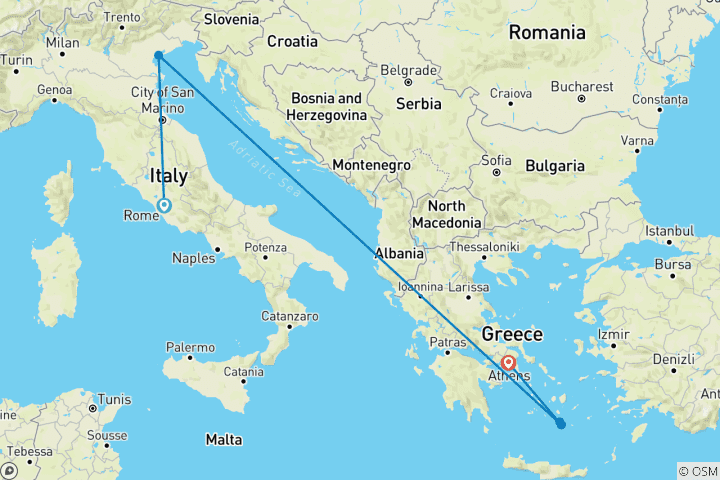 Carte du circuit Venise, Rome et Santorin 4* avec barbecue sur un bateau