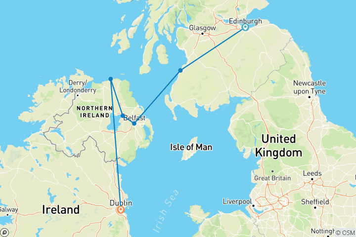 Carte du circuit Échantillon d'Écosse et d'Irlande - 7 jours/6 nuits