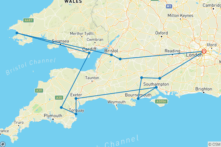 Carte du circuit Goût du sud de l'Angleterre et du Pays de Galles