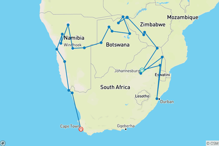 Mapa de Kruger, Cataratas, Delta y Cabo - Alojamiento - 25 días