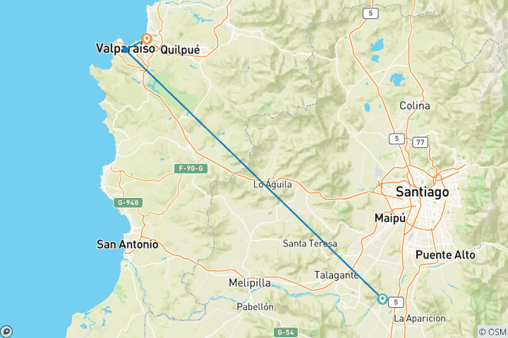 Carte du circuit Santiago et Valparaiso - Culture du vin et aventure