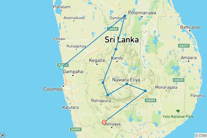 Carte du circuit Sri Lanka : des pistes resplendissantes