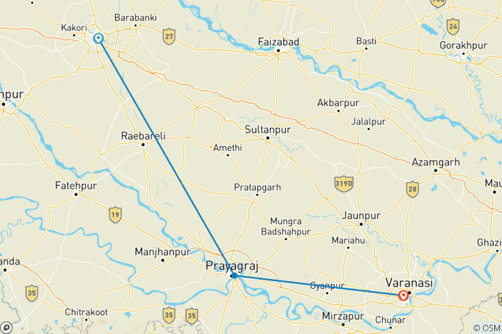 Carte du circuit Lucknow - Prayagraj [Sangam] - Varanasi [Kasi] - Voyage de 4 jours