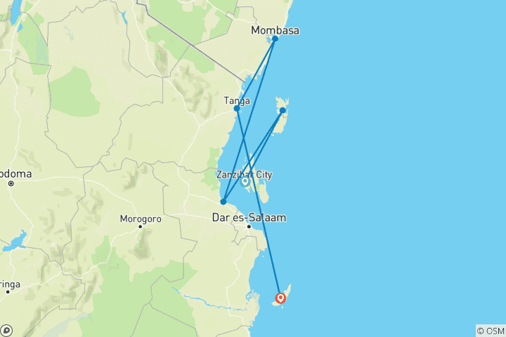 Carte du circuit 6 jours/ 5 nuits Zanzibar Beach Holiday