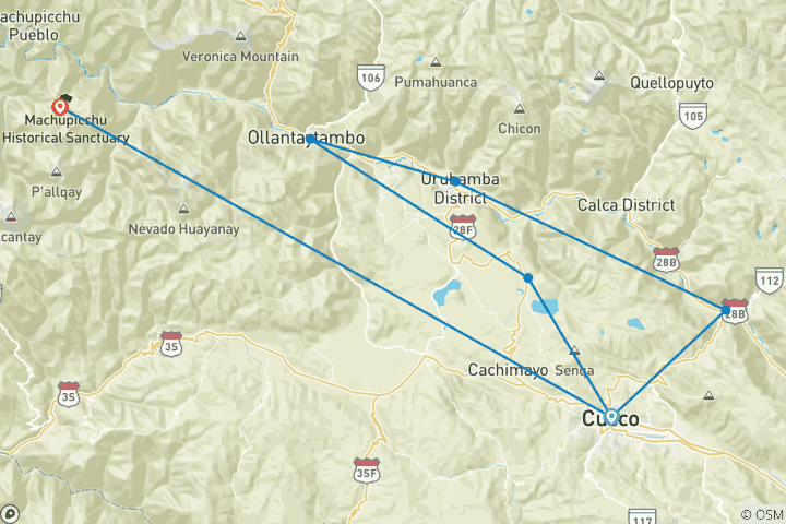 Mapa de Cusco 3 mejores circuitos privados: circuito por la ciudad, Valle Sagrado y Machu Picchu