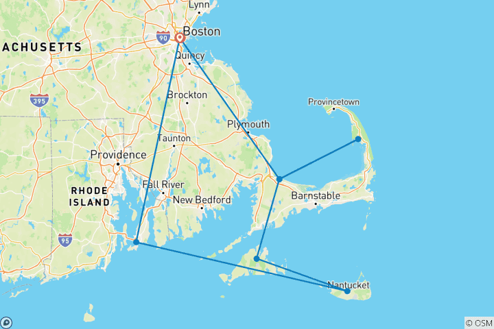 Kaart van Boston Cape Cod en de eilanden (kleine groepen, 8 dagen, transfer van en naar de luchthaven van Boston)