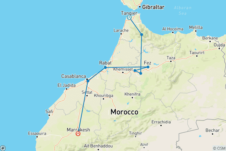 Map of 5 Days Tour from Tangier to Marrakesh (Private)