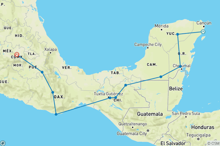 Carte du circuit Merveilles du sud du Mexique, édition du jour des morts