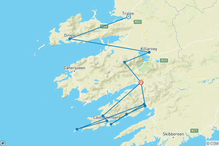 Map of Beara Peninsula by bike - 8 days