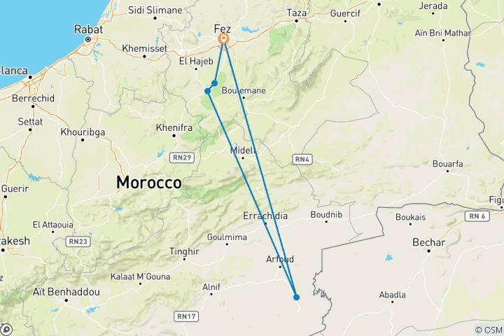 Carte du circuit 3D/2N Circuit privé dans le désert de Fès à Fès avec tente de luxe