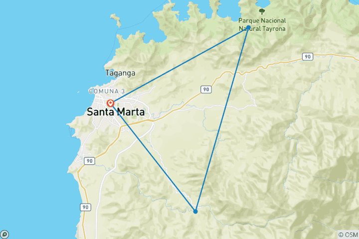 Map of 4 Days Santa Marta, Tayrona and Minca