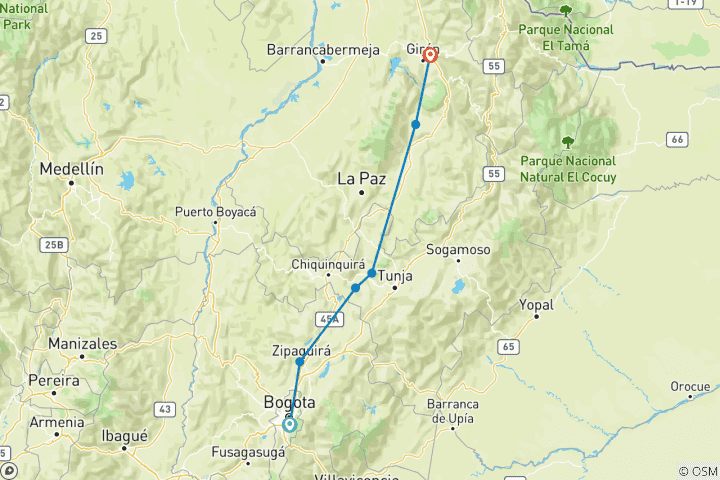 Map of 7 Days Bogota to Barichara