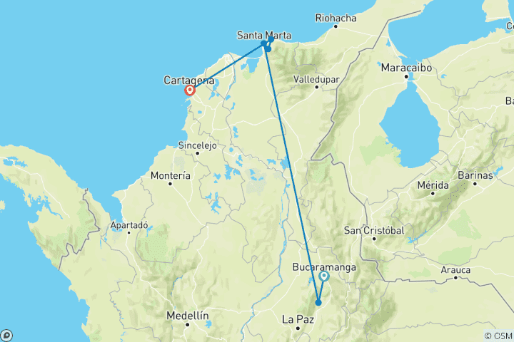 Carte du circuit 10 - Journée à couper le souffle à Barichara et dans les Caraïbes