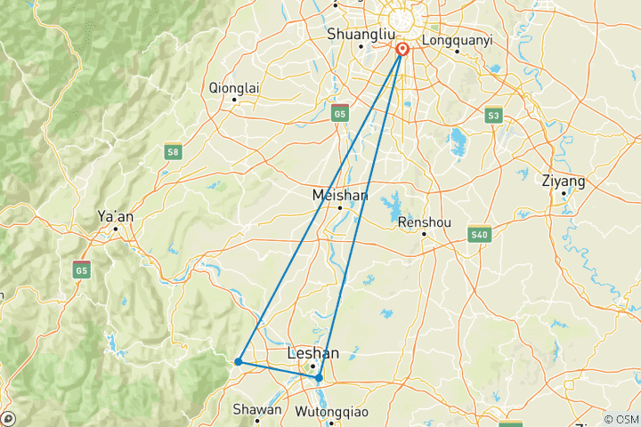 Kaart van Privé-rondreis door Sichuan – van Chengdu naar Leshan & Mt Emei – 3 nachten