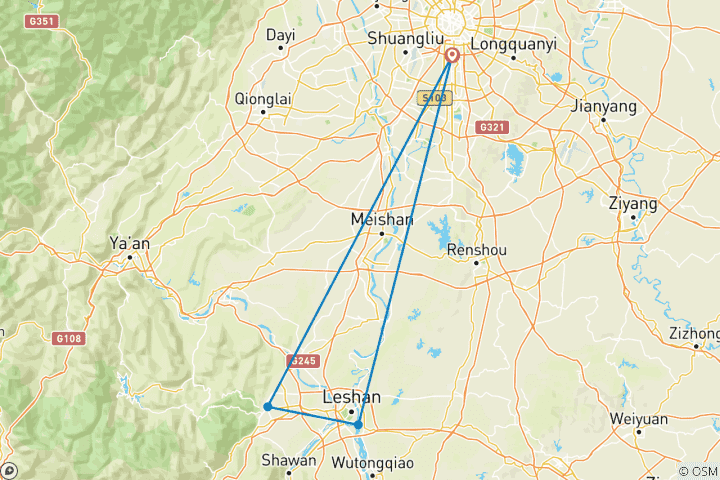 Carte du circuit Circuit privé : 3- Nuits d'exploration du Sichuan de Chengdu à Leshan et Mt Emei