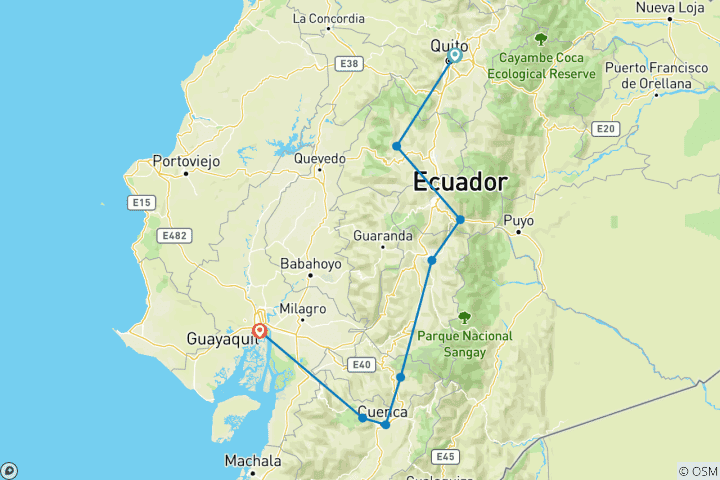 Carte du circuit Équateur de Quito à Guayaquil