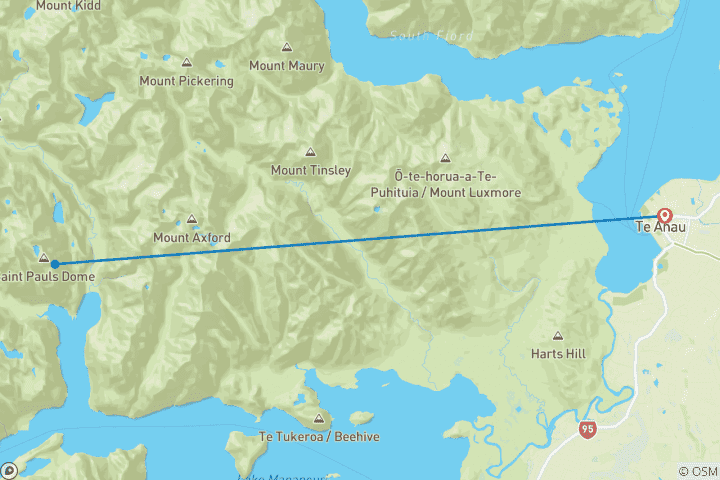 Carte du circuit Forfait grandes Treks dans le Fiordland