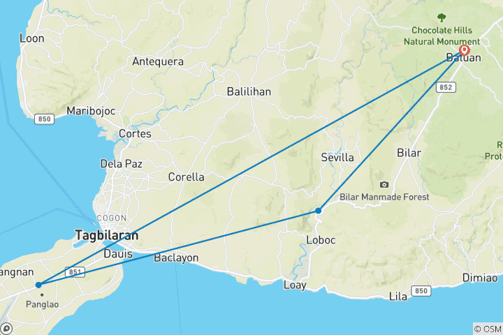 Carte du circuit Forfait touristique Bohol : 3 jours d'aventure paradisiaque