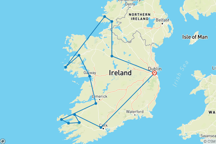 Map of Ireland's Wild Atlantic Way - 10 Days/9 Nights