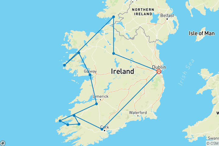 Map of Ireland's Wild Atlantic Way - 9 Days/8 Nights