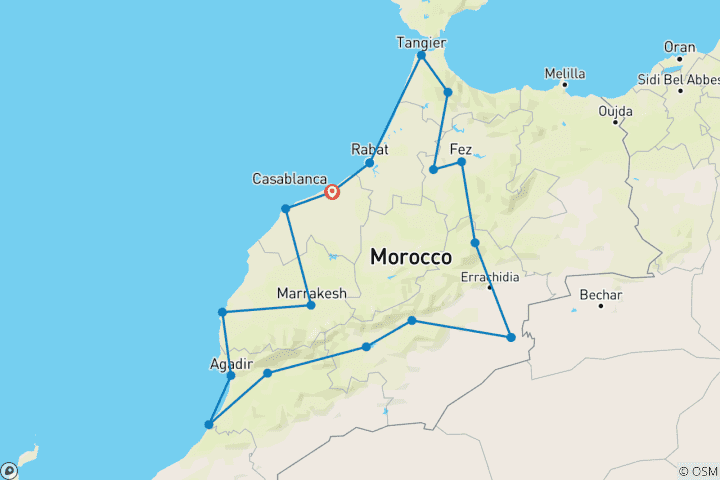 Mapa de Circuito Privado de 30 Días por Marruecos