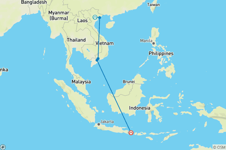 Kaart van 9 dagen Rondreis door Vietnam&Bali