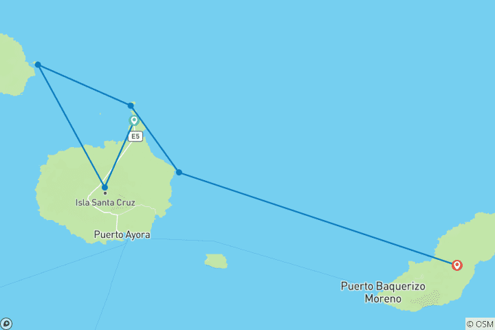 Kaart van Schat van de Galapagos eersteklas catamaran 5 dagen