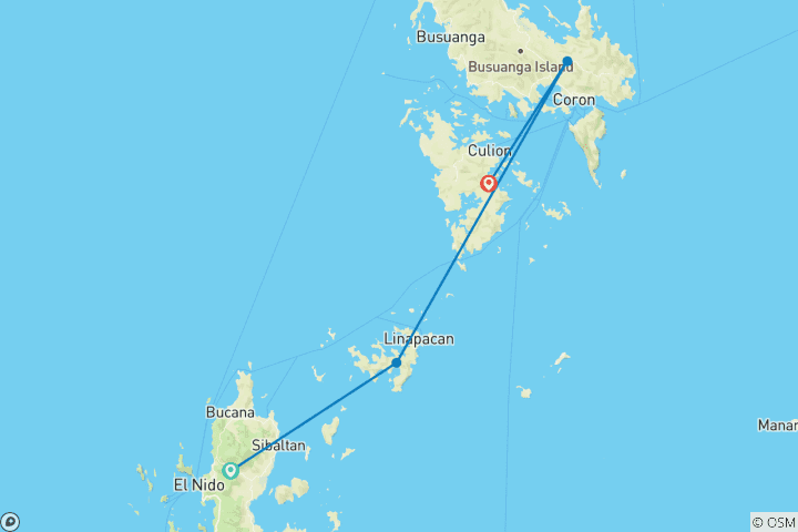 Carte du circuit Expédition de 3 jours et 2 nuits de la Marine Academy d'El Nido à Coron