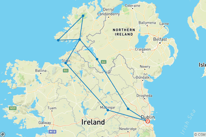 Map of 3-Day County Donegal & the Wild Atlantic Way from Dublin