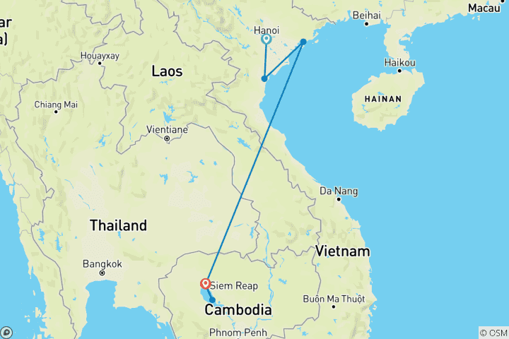 Mapa de Viaje de Yoga a Vietnam y Camboya