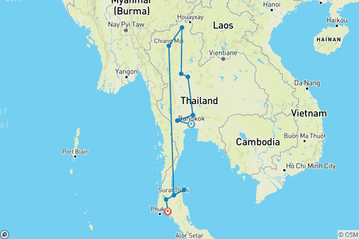 Carte du circuit La charmante Thaïlande et la côte sud (Hôtels 4 étoiles)