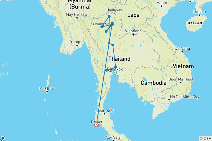 Carte du circuit La charmante Thaïlande et la côte ouest (Hôtels 4 étoiles)