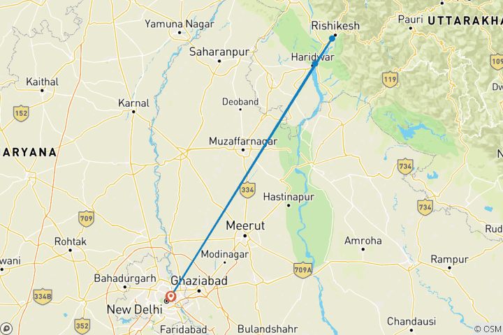 Carte du circuit Depuis Delhi : Excursion privée d'une journée à Haridwar et Rishikesh