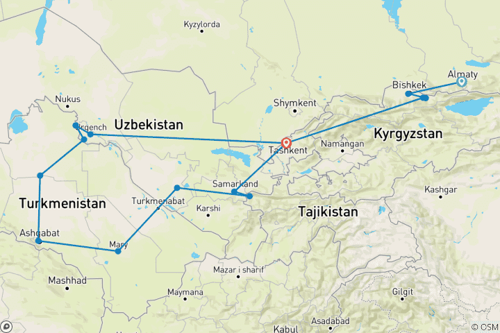 Karte von 5 Länder entlang der Seidenstraße von Zentralasien