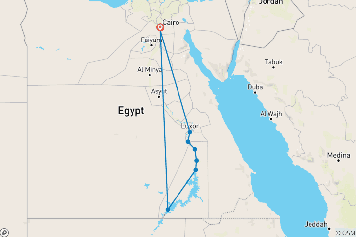 Carte du circuit Voyage ultra-luxueux en Égypte d'Agatha Christie /Abu simbel et vols intérieurs inclus/petit groupe