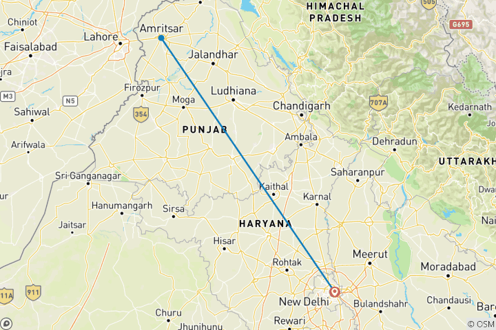 Mapa de Desde Delhi: excursión de 2 días al Templo Dorado de Amritsar y la Frontera de Wagah