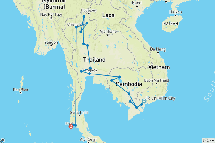 Carte du circuit Impressionnante Asie du Sud-Est se terminant à Phuket (Hôtels 4 étoiles)