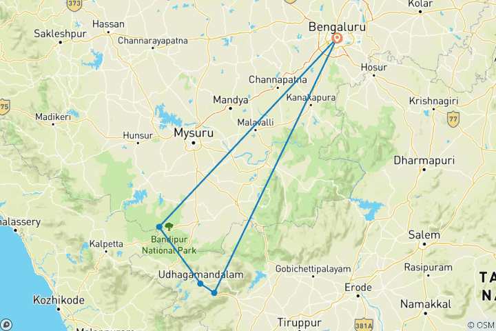 Carte du circuit Admirez la beauté naturelle : Circuit de 4 jours à Bandipur avec Ooty et Coonoor (TOUT COMPRIS)