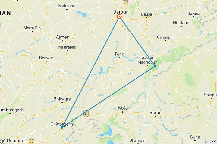 Mapa de Paquete turístico de 5 días a Jaipur, Ranthambore y Chittorgarh - Un circuito para recordar (Todo incluido)