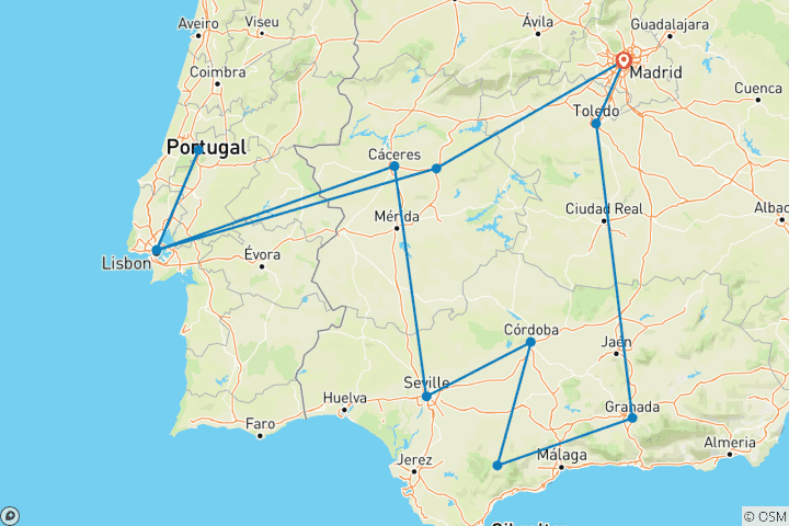 Carte du circuit Le meilleur du Portugal et de l'Andalousie - 9 jours