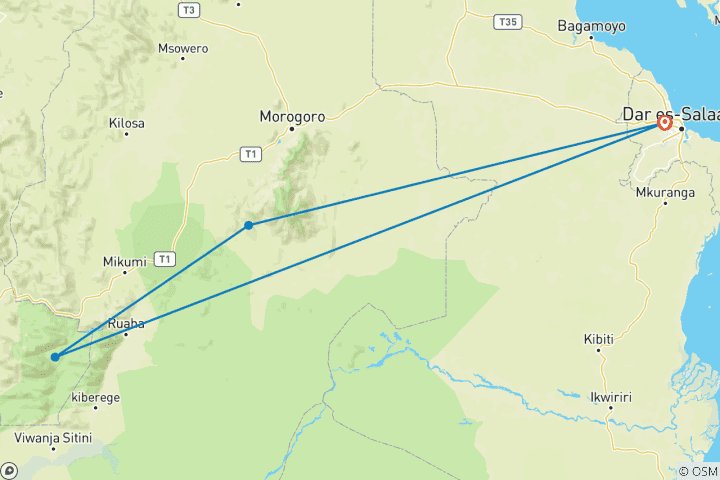 Map of Breathtaking 3 Days Mikumi and Udzungwa National Park Midrange Safari