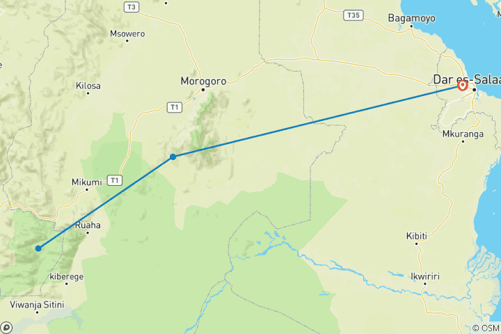 Map of Breathtaking 3 Days Camping Mikumi and Udzungwa National Park Safari