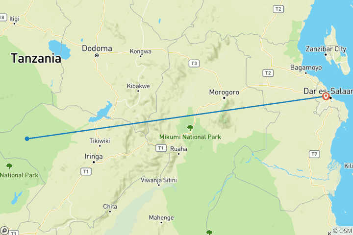 Map of Stupendous 5 Days Ruaha National Park Safari