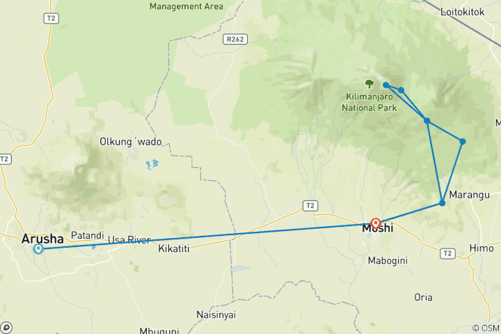 Map of Breathtaking 6 Days Mount Kilimanjaro Trekking\-Marangu Route