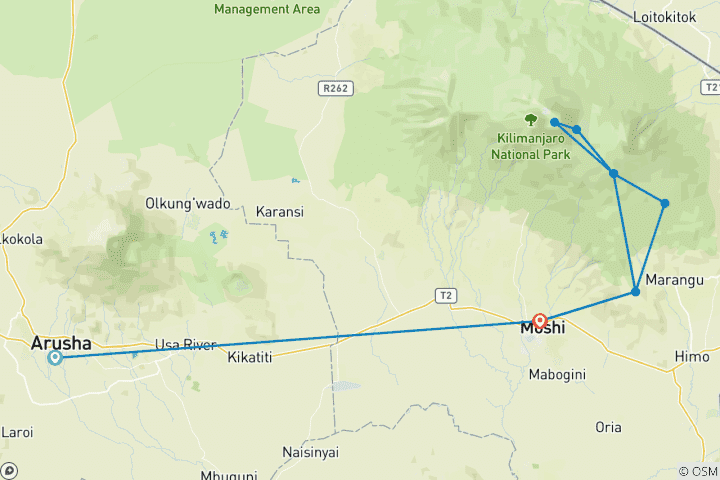 Karte von 6-tägiges Kilimandscharo-Trekking - Abenteuer Marangu-Route